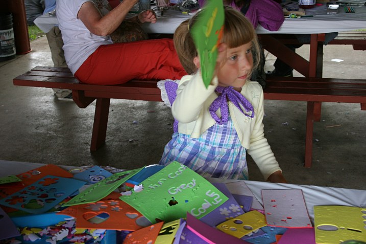 Showing Mom her art.