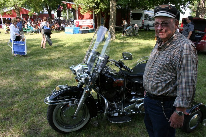 A 75-year-old Harley rider arrives at the celebration late in the afternoon.