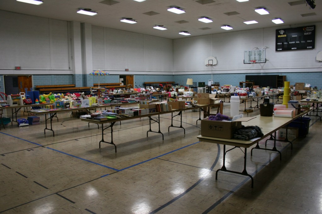 A shot taken Tuesday evening with more items to be set out on Wednesday.