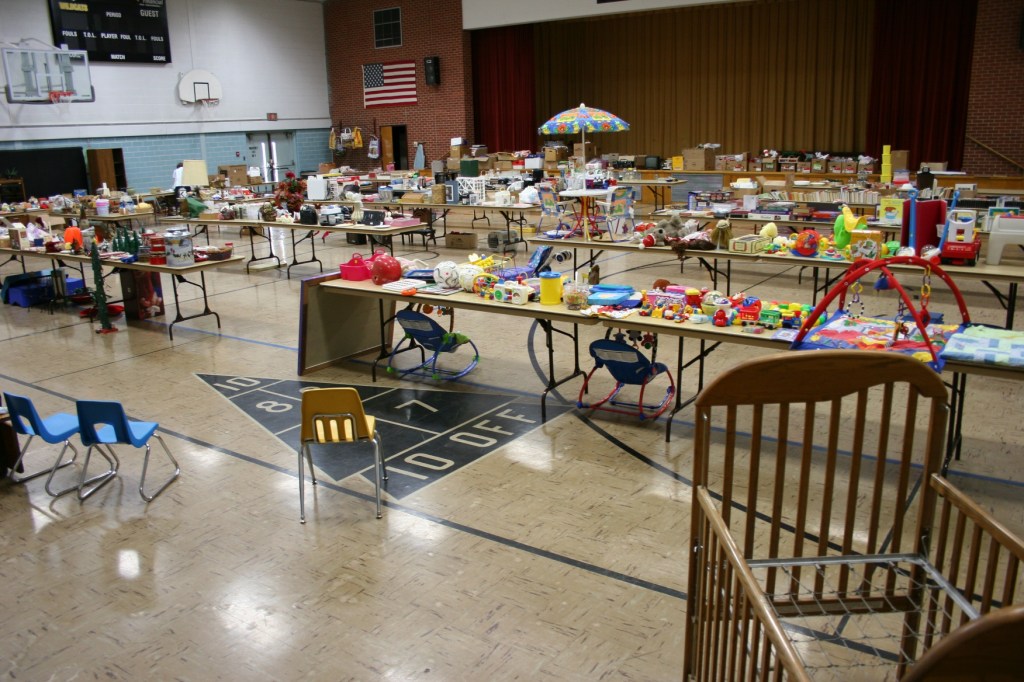 Another view of that gym full of merchandise.