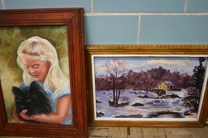 "Puppy Love" and "Winter Solitude" by Rhody Yule, appraised and priced at $395 and $375.