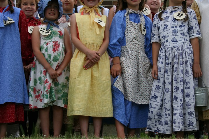 The prairie attire of girls entered in the Laura Look-A-Like Contest in Walnut Grove.
