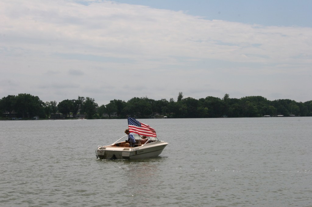 This boat was among two arriving for the 2 p.m. memorial dedication ceremony.
