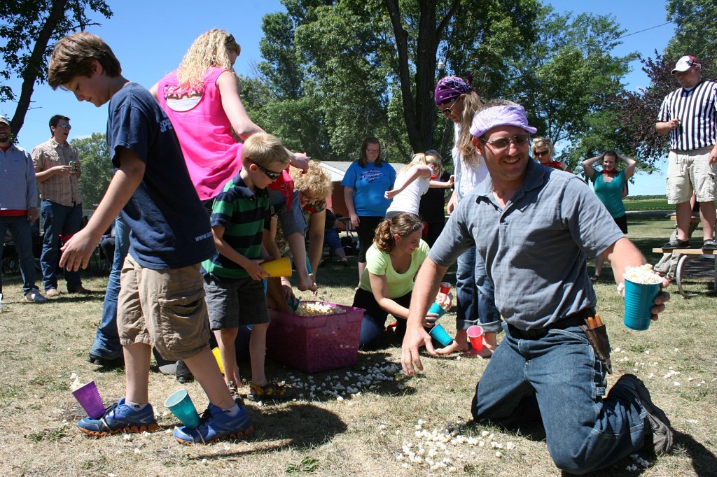 My cousin Greg cheats in the popcorn game in which contestants were supposed to fill cups. attached to their feet, with popcorn. He found his hands to work much better.