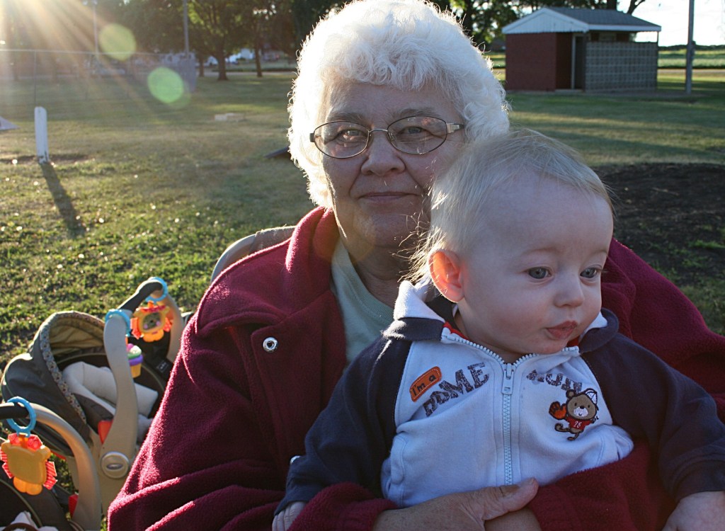 My Aunt Jeanette holds one of her newest great grandsons, who traveled from near Milwaukee with his parents and twin brother to attend the reunion. I'm guessing this is 5-month-old Landon.