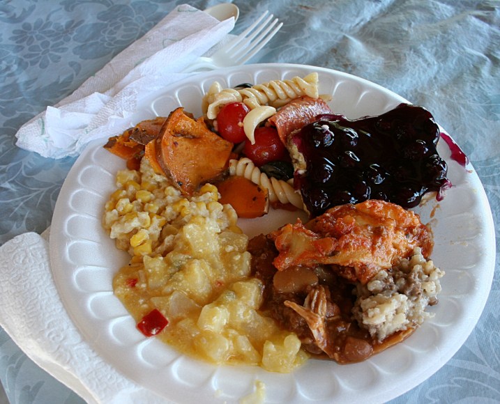 My first plate of food. I made sure to grab a piece of the blueberry dessert, which my Aunt Elaine brings each year. Wait too long and you miss out on a piece.