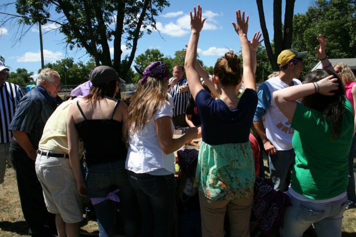 Winners in the puzzle making competition celebrate.