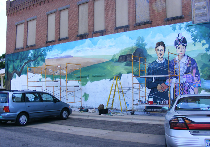 The mural in progress. Photo courtesy of Greg Wimmer.