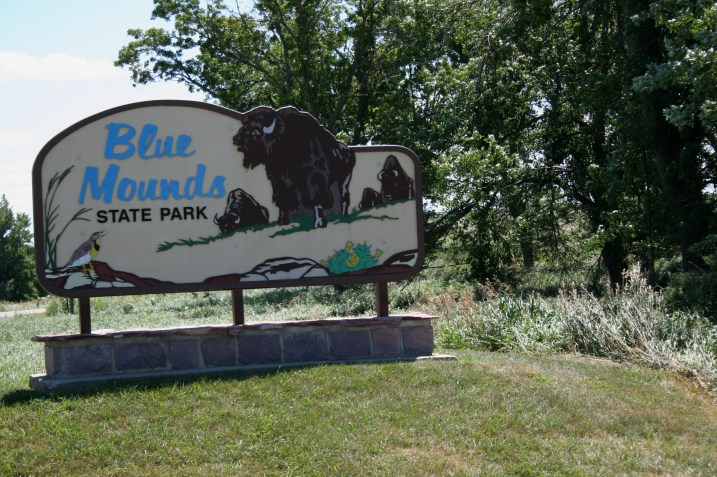 Welcoming visitors to Blue Mounds State Park in rural Rock County, Minnesota.