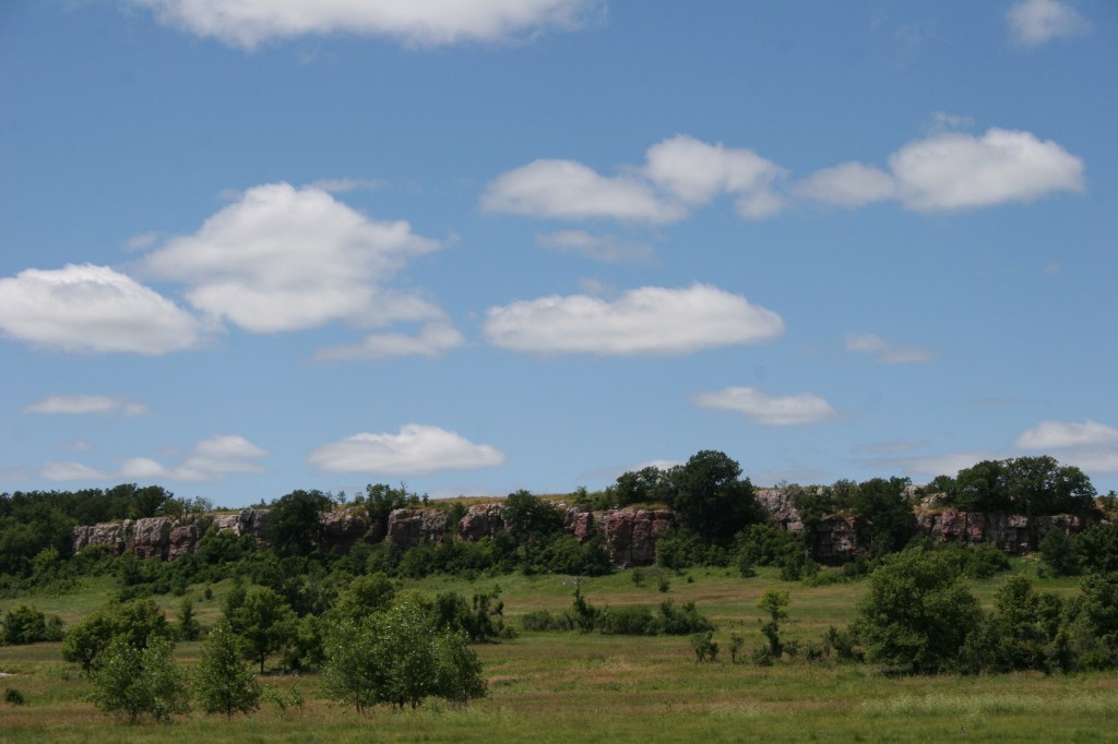 From a gravel road that loops past the park, I photographed this rugged rock line.