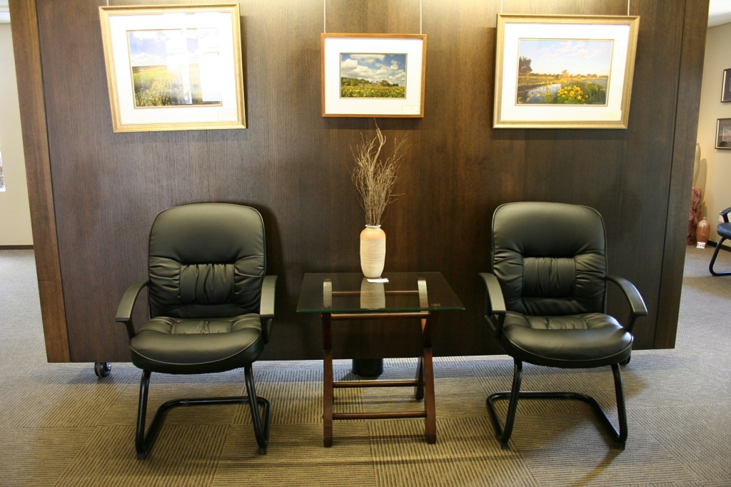 The first floor of the gallery, which doubles as the Luverne Chamber of Commerce office, is artfully and comfortably decorated.