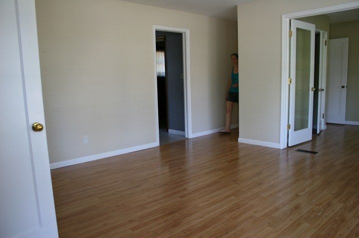 The living room of the engaged couple's rental house.