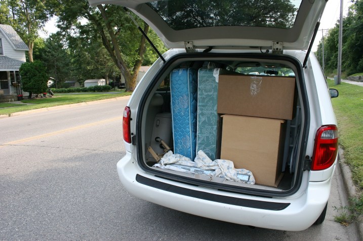 The first van full of our son's belongings ready to be carried into our house.