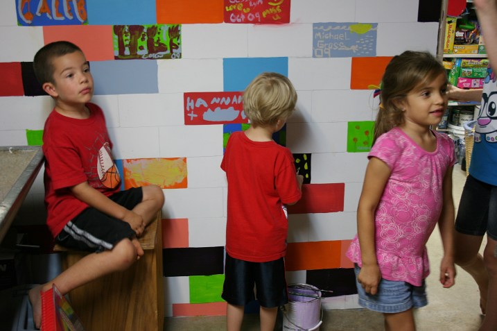 The kids, Braxton, left, Jack and Nevaeh, were thrilled to paint blocks, unlike me.