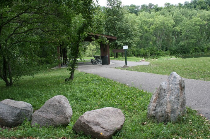 The poems are posted in locations like this, near the shelter house in Hiniker Pond Park. the unobtrusive signs are about the size of a standard sheet of paper.
