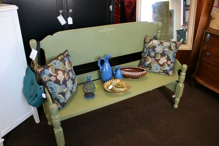 This bench, repurposed from a bed, sells for $215.