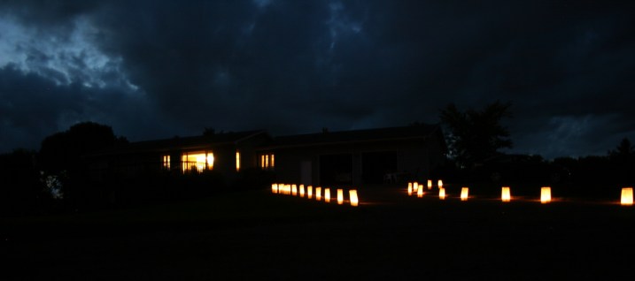 The family luminaries light the path from the campfire and up the driveway to my sister-in-law and brother-in-law's home in Morris.