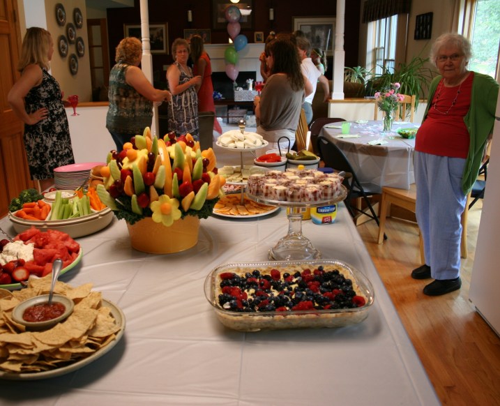 The delicious food, especially the dessert on the right. That's my 81-year-old mom to the right. She traveled several hours to attend her granddaughter's shower.