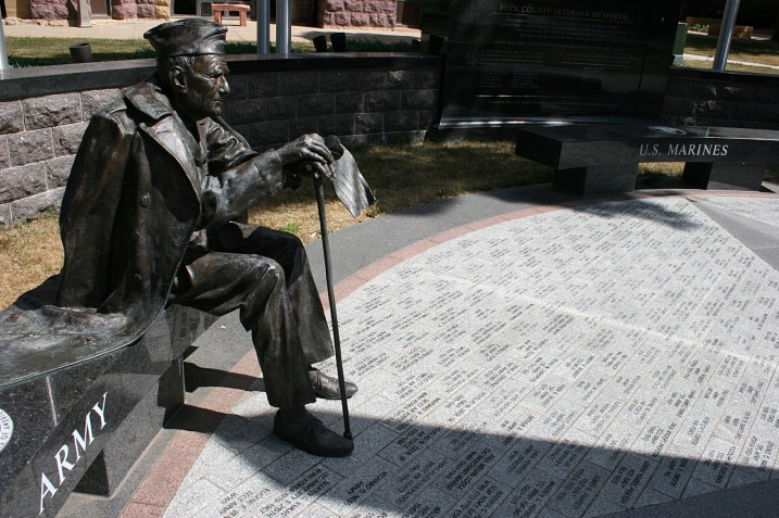 A statue titled "Poppies" personalizes this memorial as do the names of some 1,600 veterans engraved in pavers.