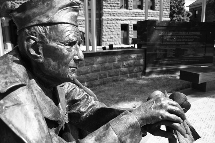 The memorable face of a veteran at the outdoor memorial.