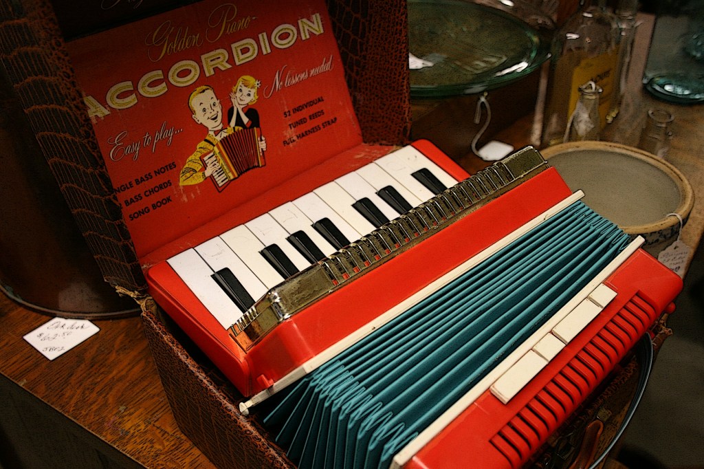 I nearly flipped when I saw this toy accordion, just like one I had as a child. I loved my accordion and it is the only musical instrument I've ever played.