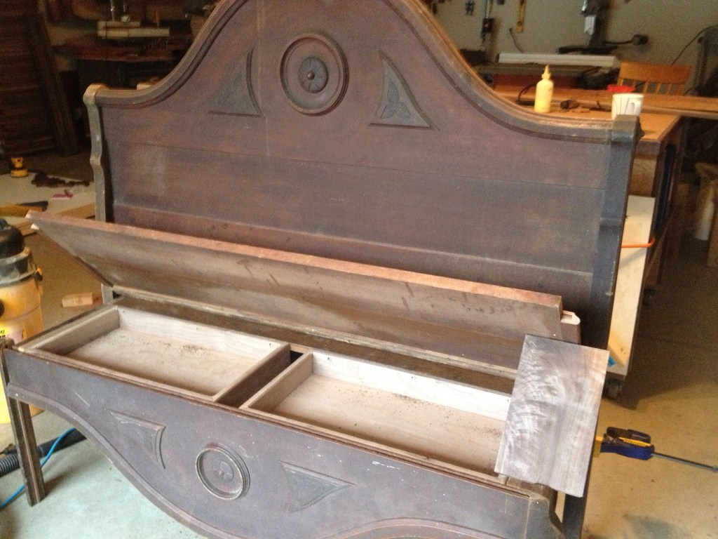 CVLHS supporter Kevin Becker repurposed this early 1900s headboard and bed frame in to a storage bench. The headboard was built by the grandfather of the Rev. Robert Snyder, a retired pastor at Trinity Lutheran Church, Faribault.
