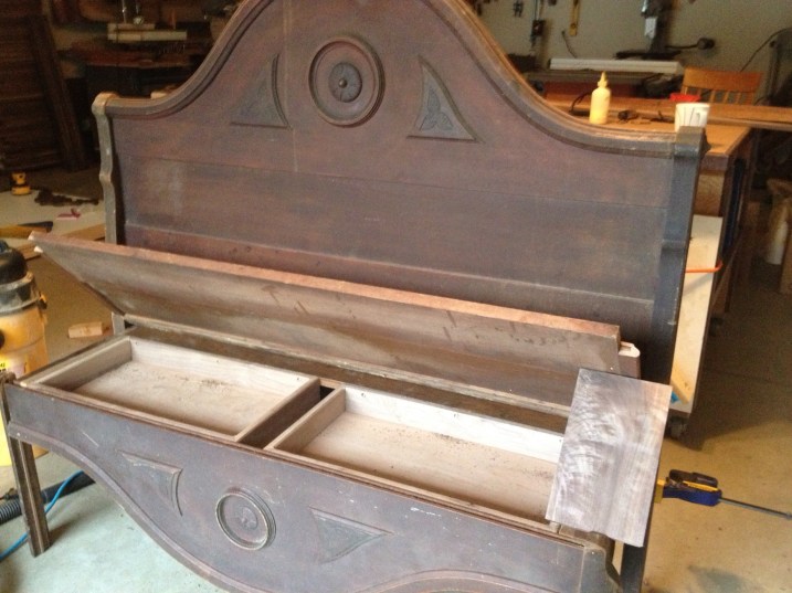 CVLHS supporter Kevin Becker repurposed this early 1900s headboard and bed frame in to a storage bench. The headboard was built by the grandfather of the Rev. Robert Snyder, a retired pastor at Trinity Lutheran Church, Faribault.