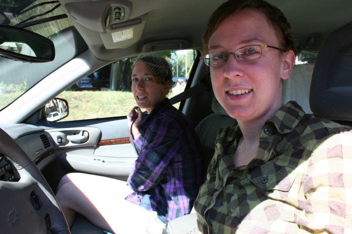 The sisters buckle up and pose for one last photo before driving to church.