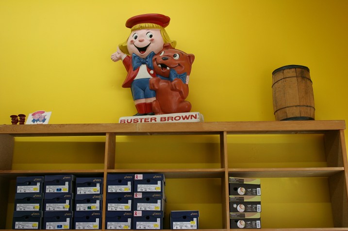 On display: several items of Buster Brown memorabilia.