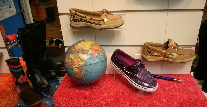 A back-to-school display at Owatonna Shoe.