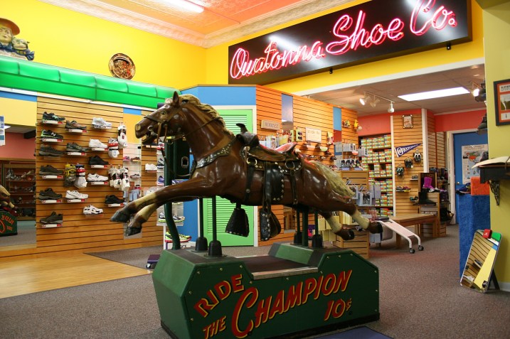 Tom Brick purchased this mechanical horse for Owatonna Shoe in 2010. It's original history in Owatonna stretches back to Duffy's Fairway Food Store, where it entertained generations of children from 1946-1990.