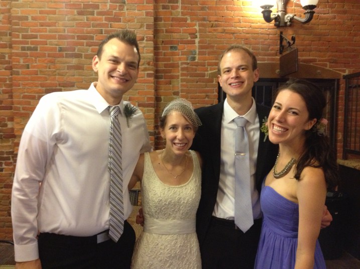Meet the Schmidts: Jon Eric, the groom's brother and best man, left; the bride, Amber; the groom, Marc; and Jon Eric's wife, Stephani. Photo courtesy of Jon Eric Schmidt.