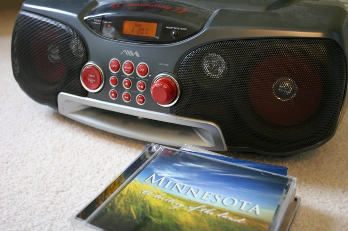 Listening to Peter Ostroushko's original score, "Minnesota, A history of the land," while ironing. Also listening to Christian radio station KTIS.