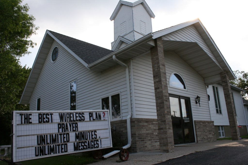 The Congregational United Church of Christ posted this sign on its message board along the main drag through Medford.