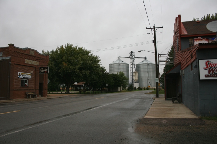Downtown Cobden with Tubby's to the left and Ridin' High to the right and the grain bins a few blocks away.
