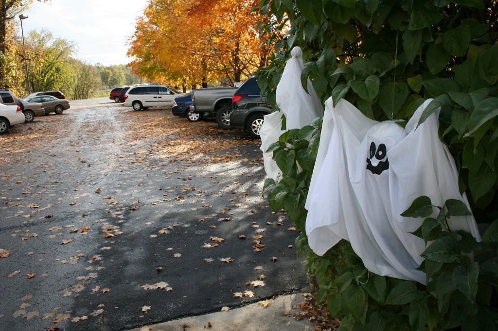 The property features a paved parking lot for shoppers.