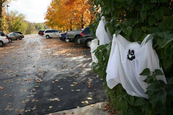 The property features a paved parking lot for shoppers.