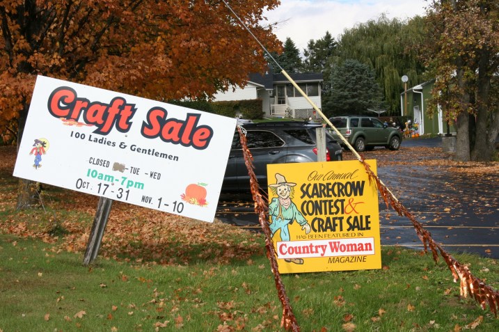 The sign marking the entry to 100 Ladies and Gentlemen Craft Sale near the intersection of Minnesota Highways 56 and 60 just outside of Kenyon.