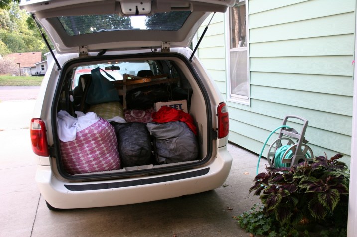 And all the "stuff" that went into creating the envisioned wedding and reception, mostly crammed right there into the back of the bride's parents' van.