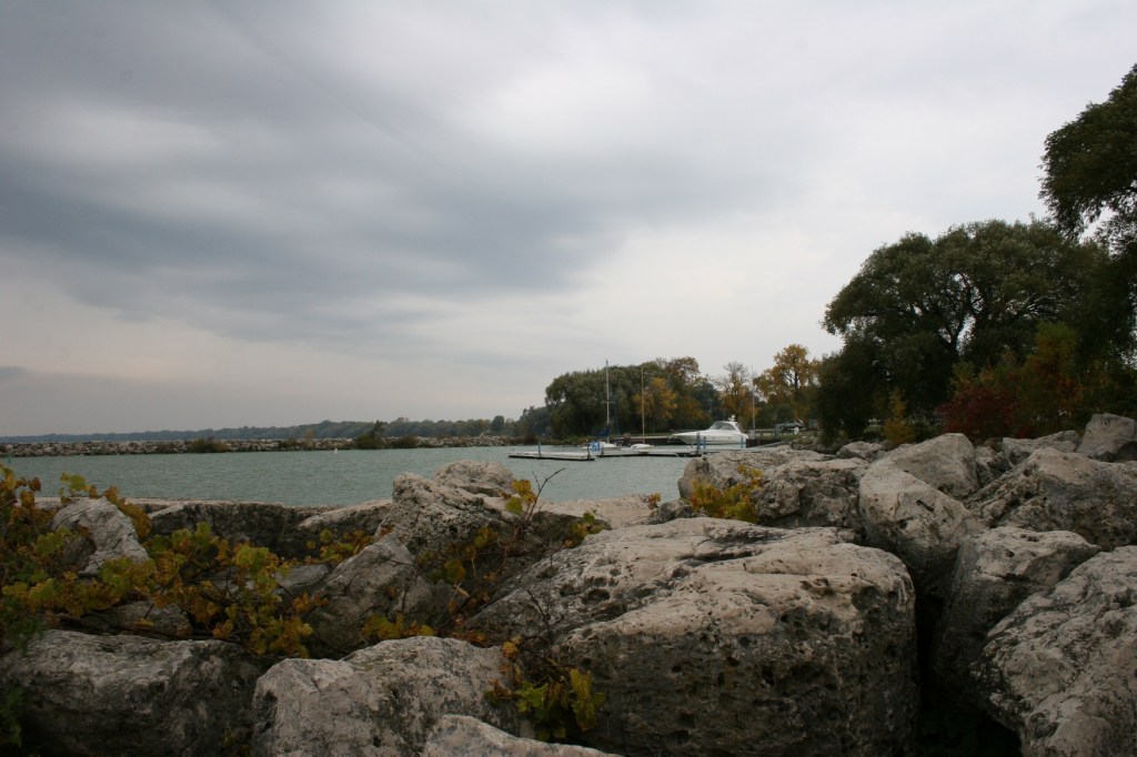 Looking from the rock wall toward the marina.