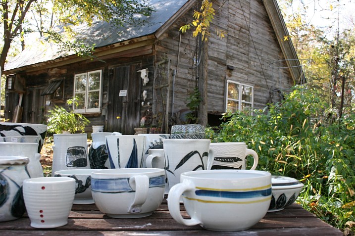 Some of Lessing's ceramics displayed outside The Milkhouse Studio.