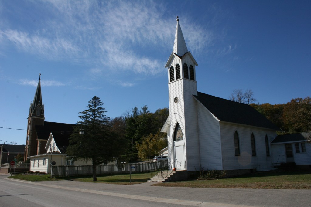 Theilman's two churches. I believe the wood one is now a private residence as no sign marked it as a sanctuary.