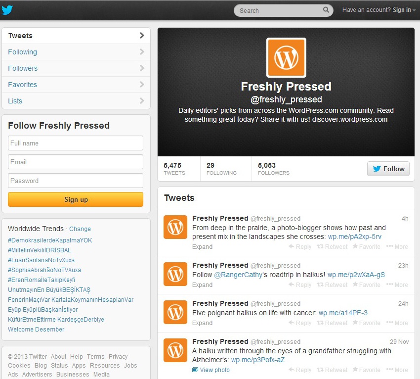 The Freshly Pressed tweet about my barn post.