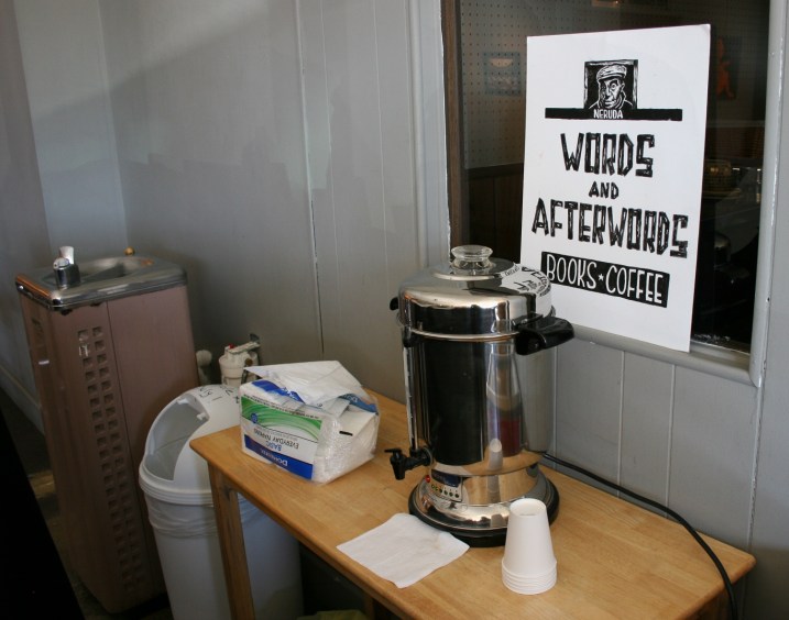 Loved this bookstore signage by the coffee pot up front.