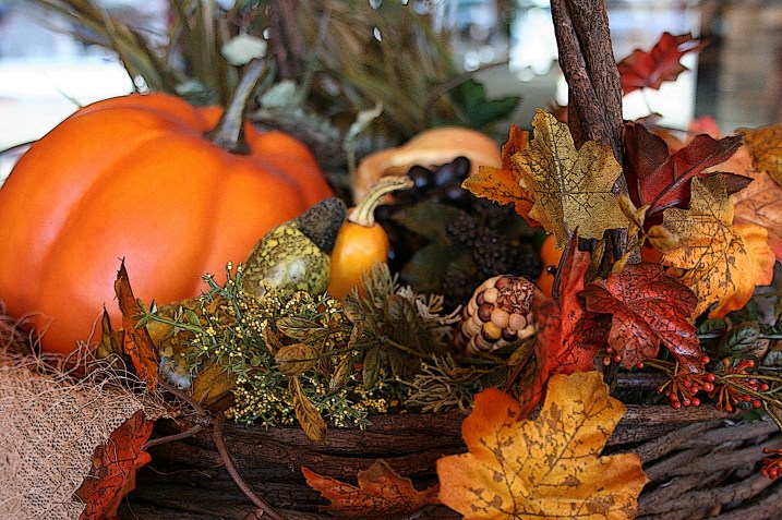 A harvest basket, photographed in the entry to Trinity Lutheran Church, Faribault, Minnesota.
