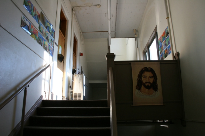 Art adorns walls in the hallways of Faribault Lutheran School.