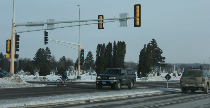 The biker, to the left in photo, caught my eye in New Ulm because of his attire.