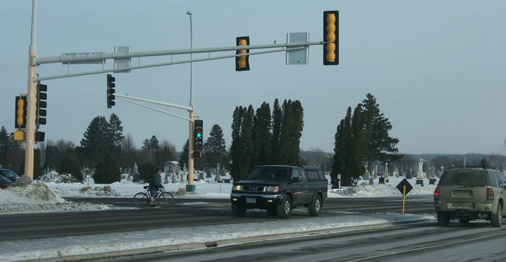 The biker, to the left in photo, caught my eye in New Ulm because of his attire.
