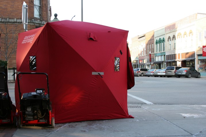 Minnesota weather appropriate merchandise outside the pawn shop.