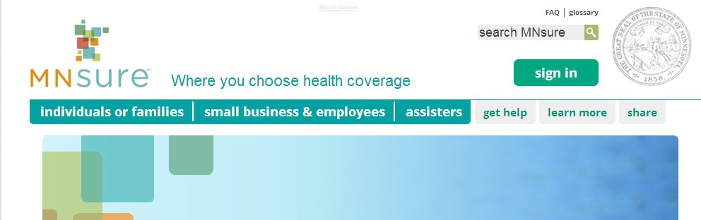MNSure website edited screen shot